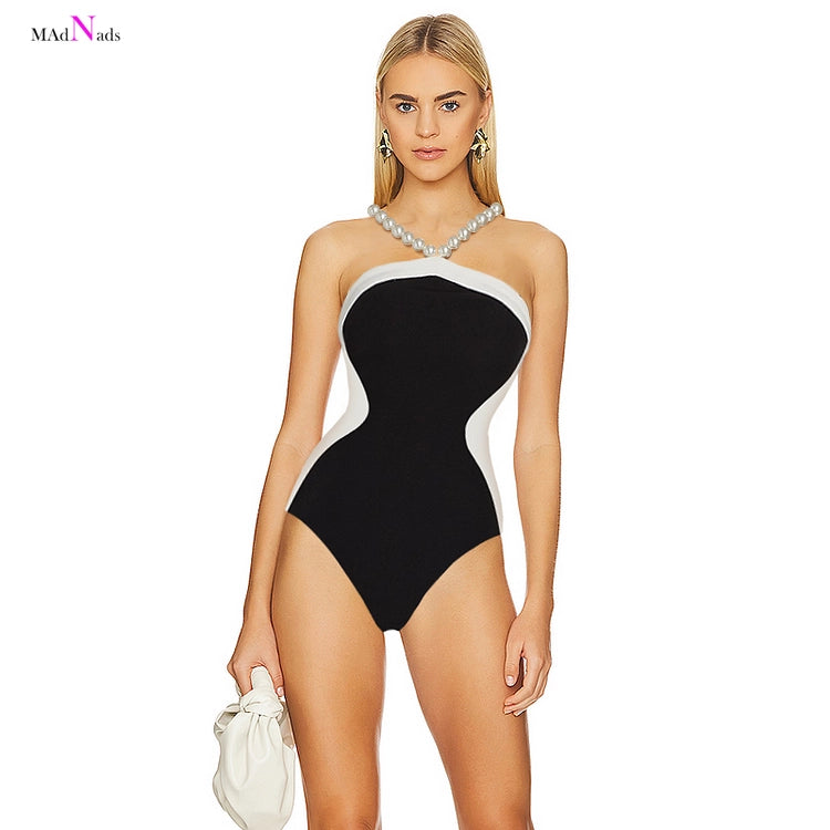 Beach Ready: Elegant Pearl Chain One Piece Swimsuit and Skirt Set