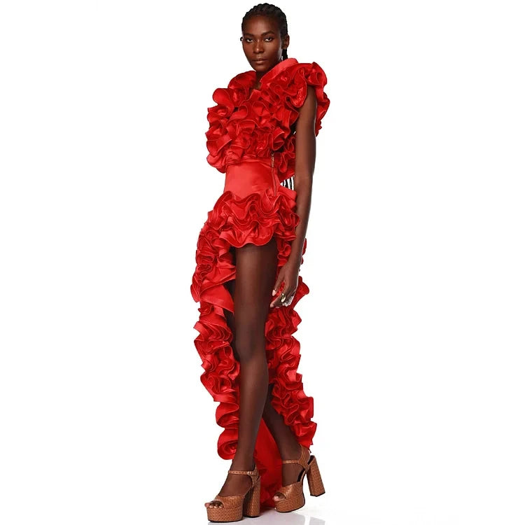 New Red 3D Flower One Piece Set Swimsuit and Sarong