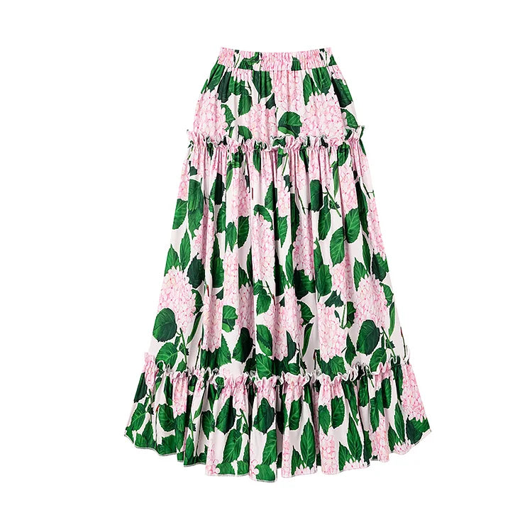 Bandeau Ruffle Floral Print Bikini Skirt Swimsuit set