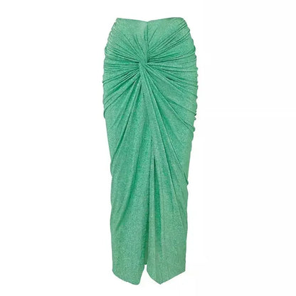 Shiny Aqua Green Deep Cut Swimsuit Set plunge neckline