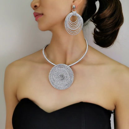 Handmade Circular Pendant Necklaces Collar Choker, Earrings Set