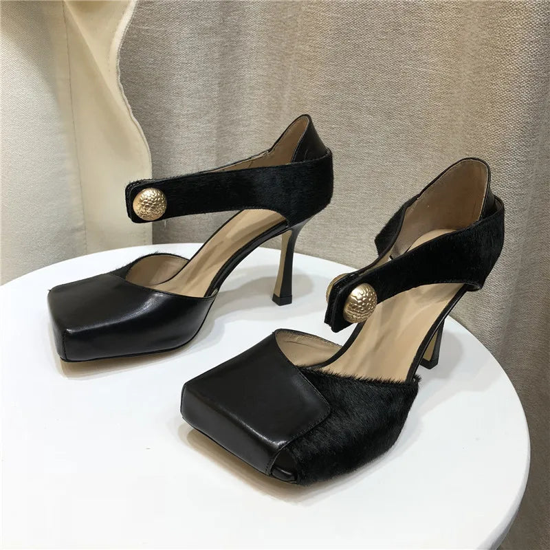 Sexy Black Pumps Square Toe High Heel Shoes