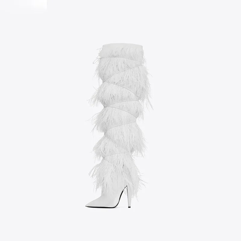 Ostrich Feather over Knee boots