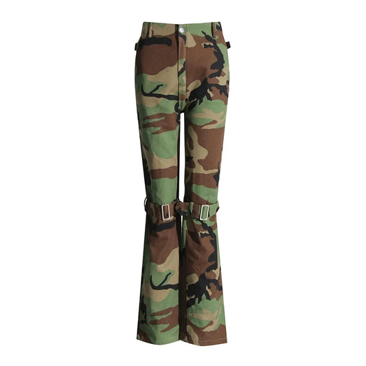 Camouflage Buckle Accent Pants