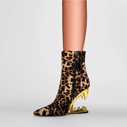 Tiger Tooth Shaped Heel Short Boots