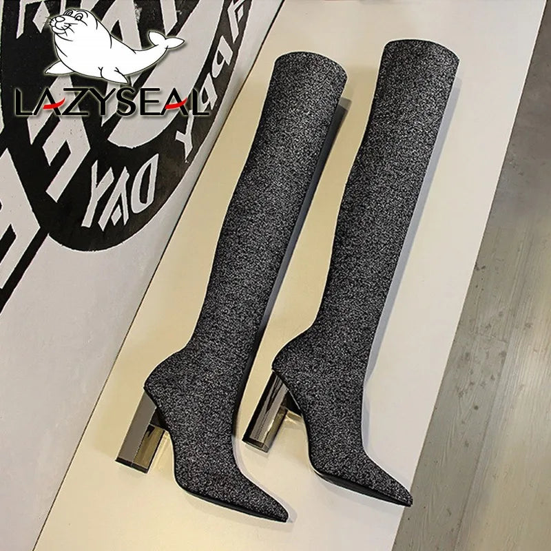 LazySeal Stretch Fabric  Winter Pointed Toe High Boots.