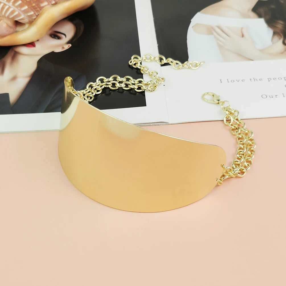 Wide Metal Cuff Neck Choker Necklaces