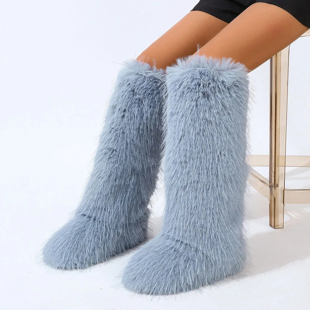 Faux Fur Long Snow Boots  Warm Plush