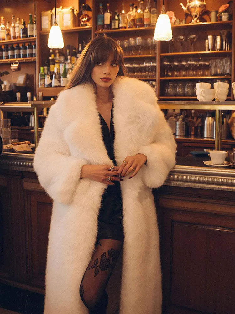Long White Fluffy Warm Oversized Faux Fur Coats
