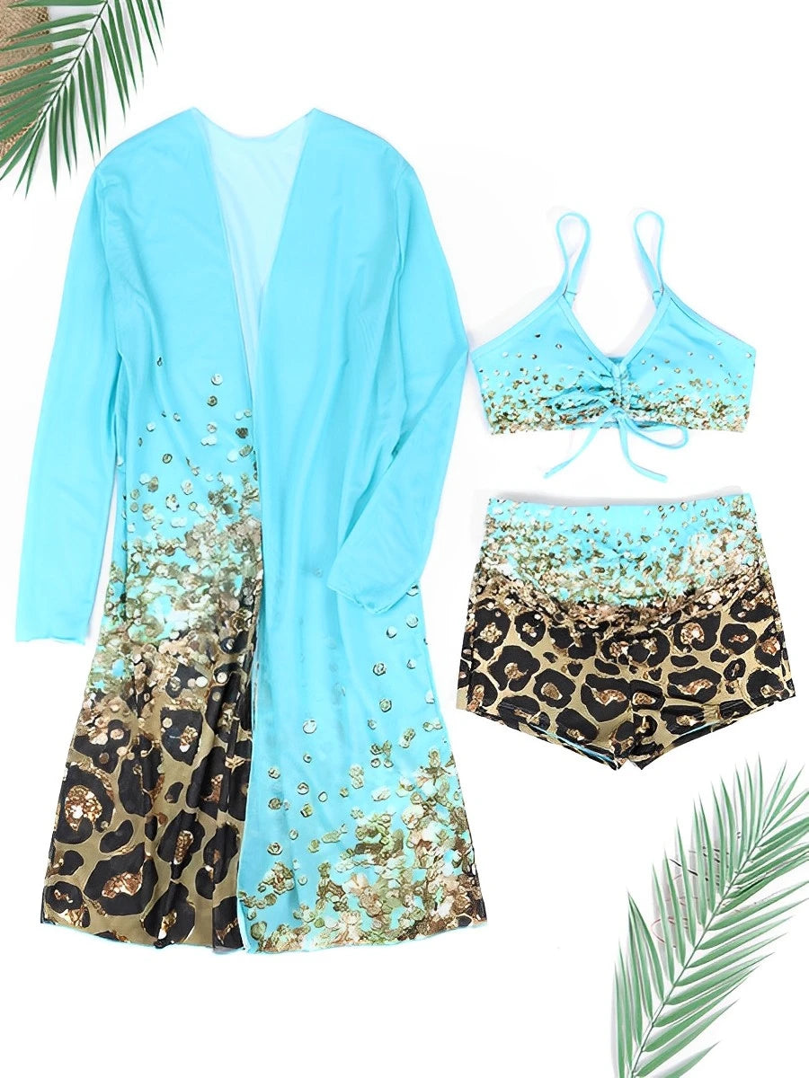 Get Ready with Our 3 Pieces Printed High Waist Bikini Set