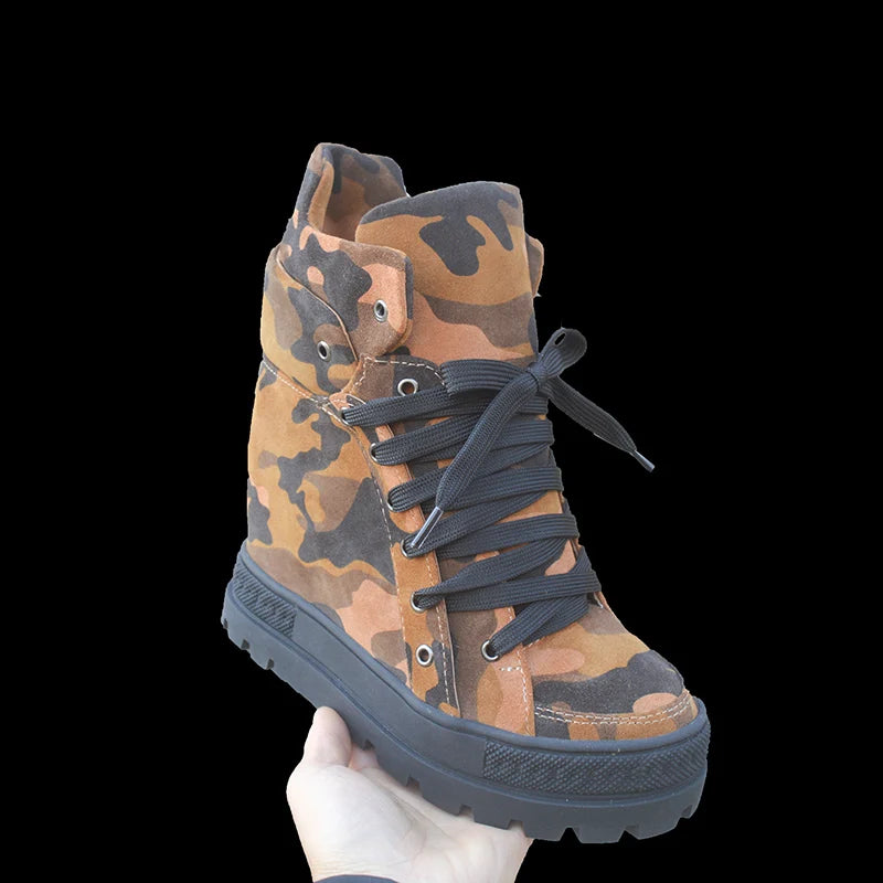 Winter Camo Print Wedge  Ankle Boot