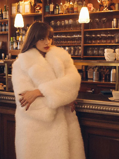 Long White Fluffy Warm Oversized Faux Fur Coats