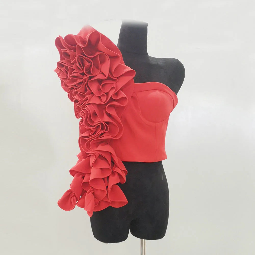 Exaggerated Ruffle Bustier Top