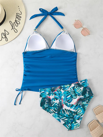 Unleash Your Confidence with Our Halter Lace Up Tankini Set!
