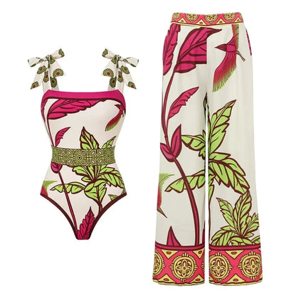 Stunning Tropical Print Swimsuit: Women's One Piece Bikini Set - Luxury Beachwear