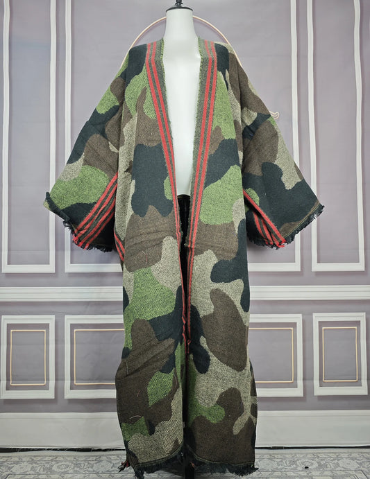 Camouflage Printed Open Front Long  Kimono