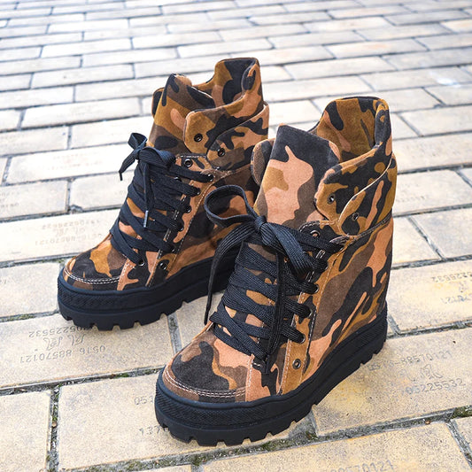Winter Camo Print Wedge  Ankle Boot