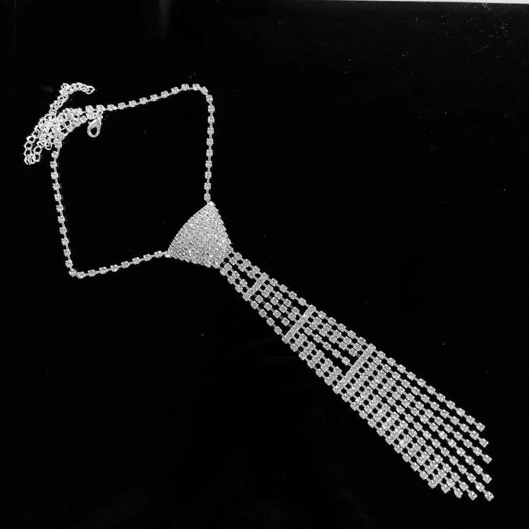 Elegant Necktie Necklace Flash Rhinestone  Necklace