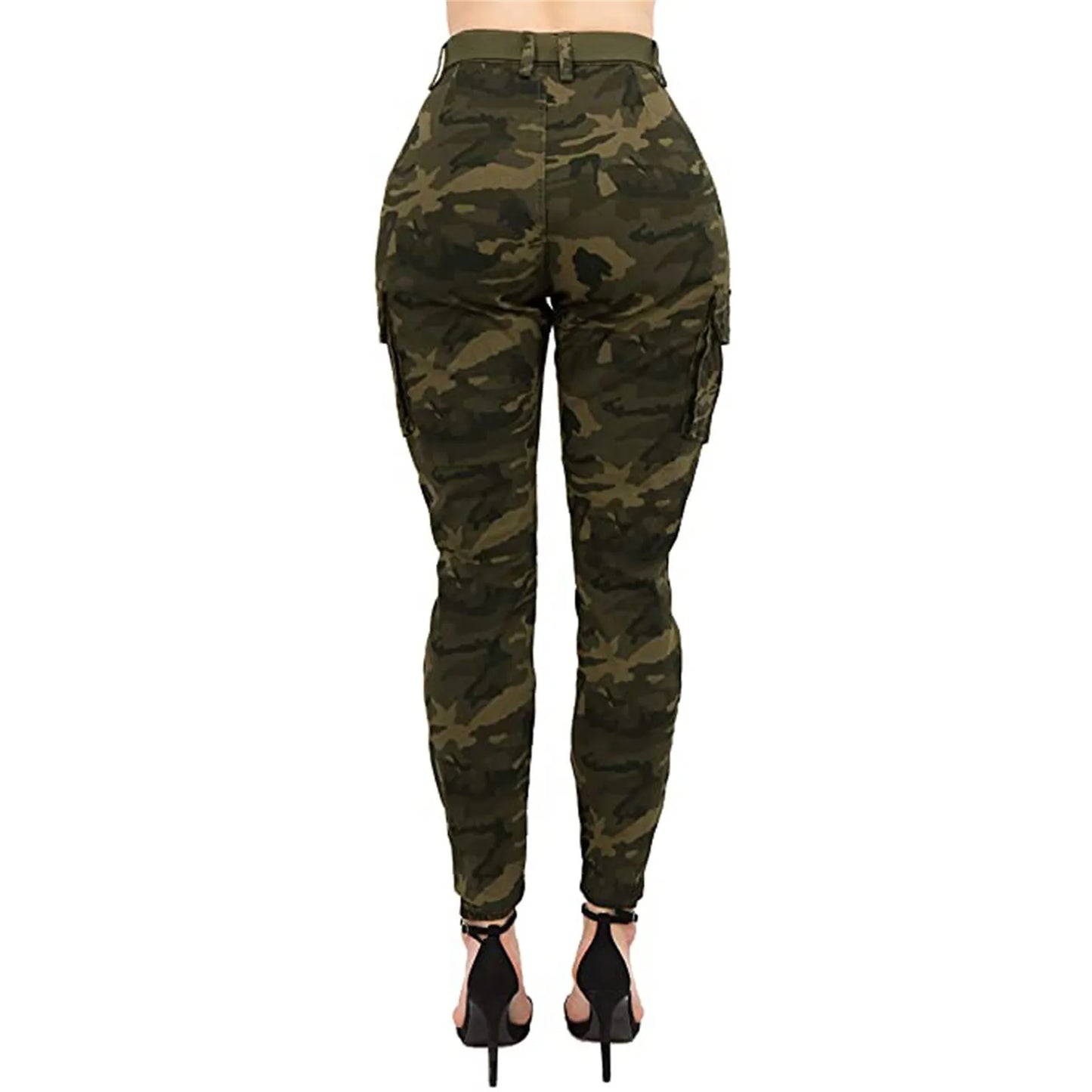 Cargo Camouflage Pants  With Matching Belt  High Waist Slim Fit Jogger Trousers