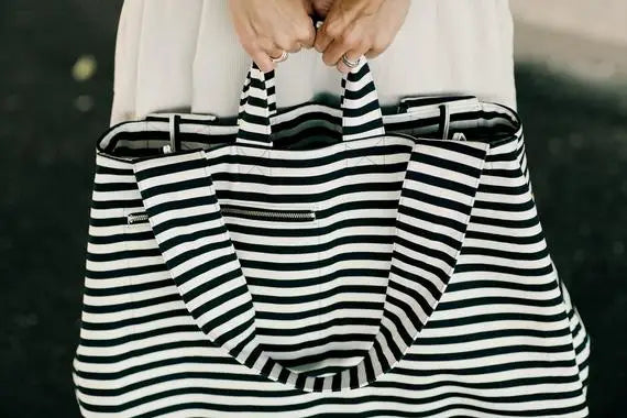 Thick Large Canvas Fashion Durable Women Black And White Stripes Shoulder Bag Shopping Tote Flax Cotton Shopping Bags Maximal