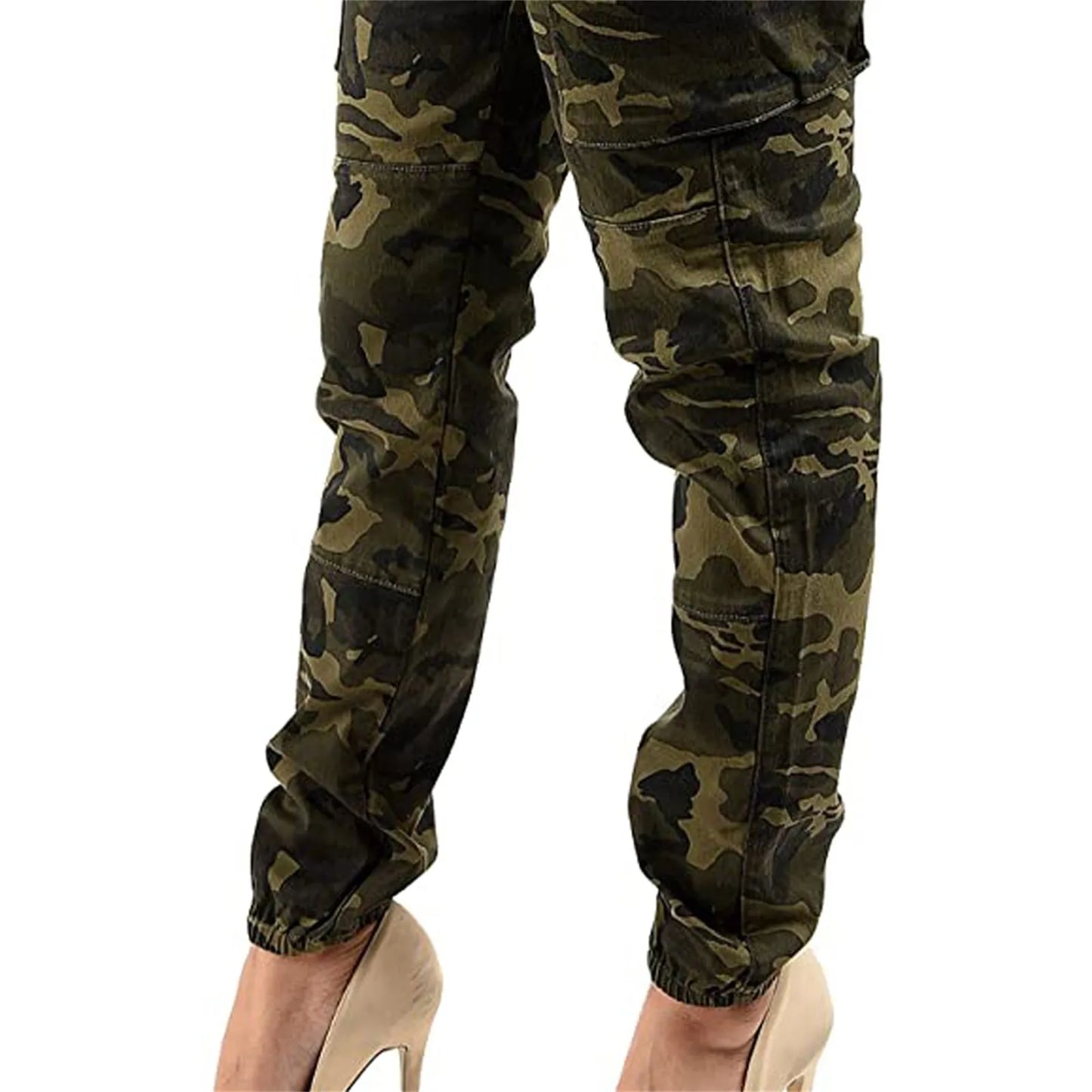 Cargo Camouflage Pants  With Matching Belt  High Waist Slim Fit Jogger Trousers