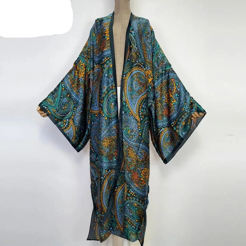 WINYI 2022 Summer Women Cardigan stitch Cocktail sexy Boho Maxi African Holiday Batwing Sleeve Silk feeling Robe kimono kaftan
