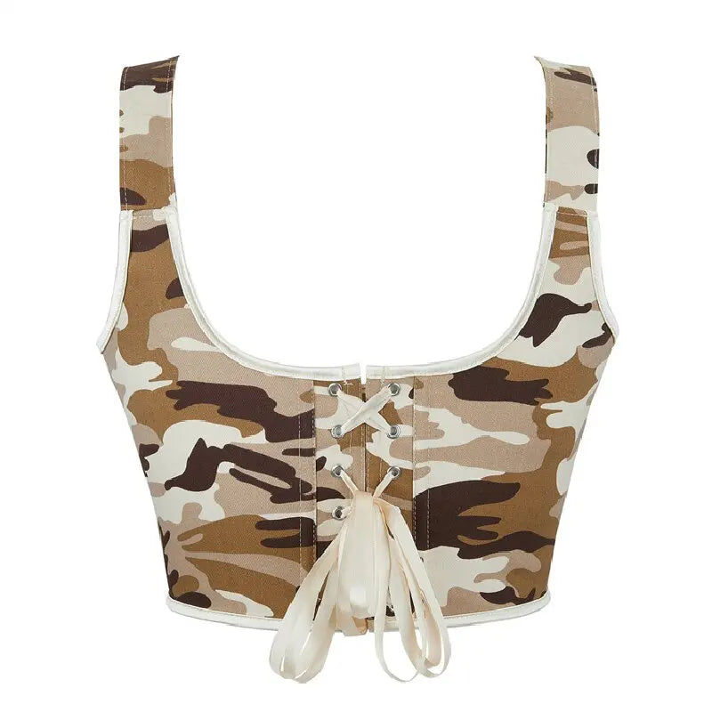 Transform Your Figure with Our Camouflage Lace-Up Corset