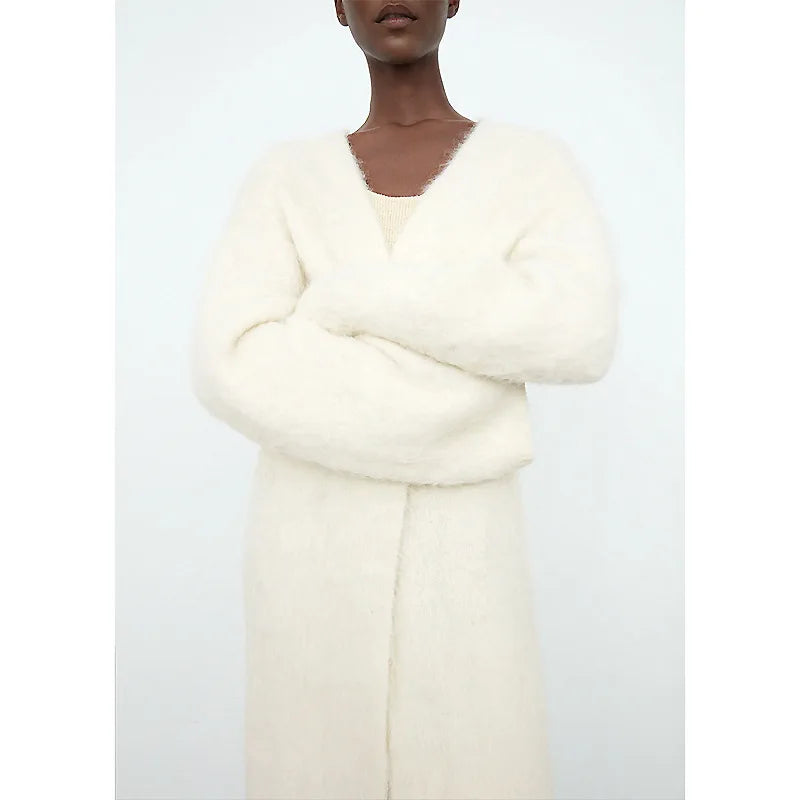 White Wool Plush Long Sweater Oversized Cardigan
