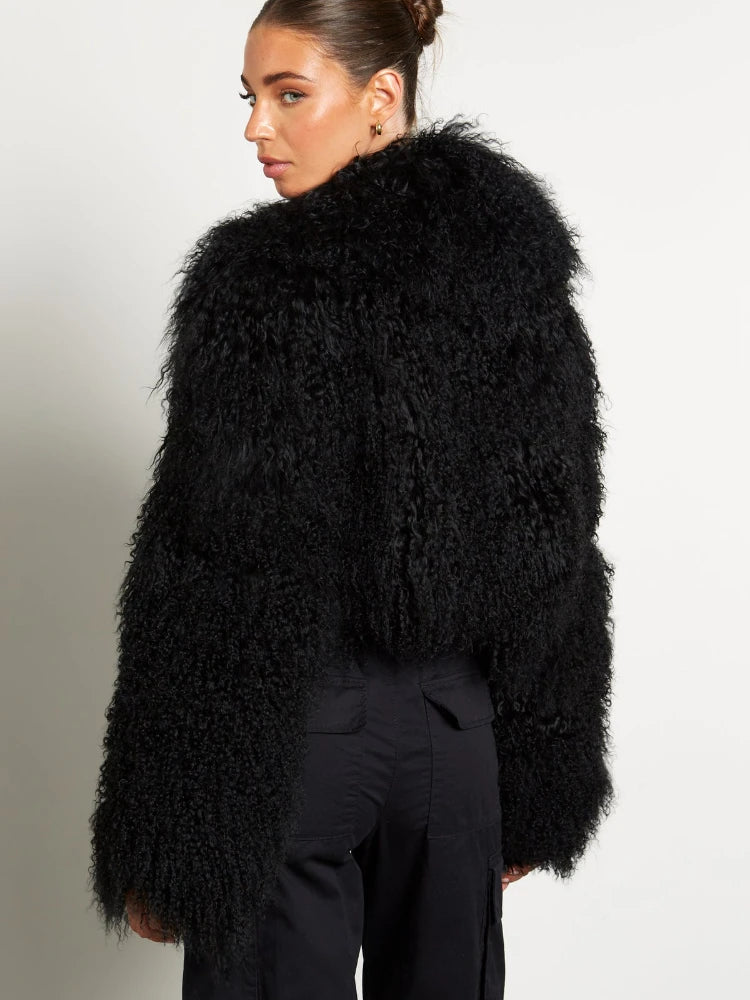 Cropped Mongolian faux  Fur Coat