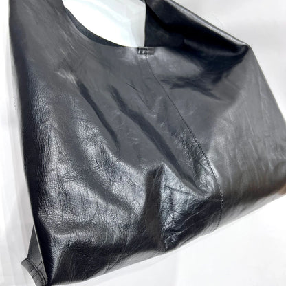 Large Black Cow Hide Leather Shoulder Bag