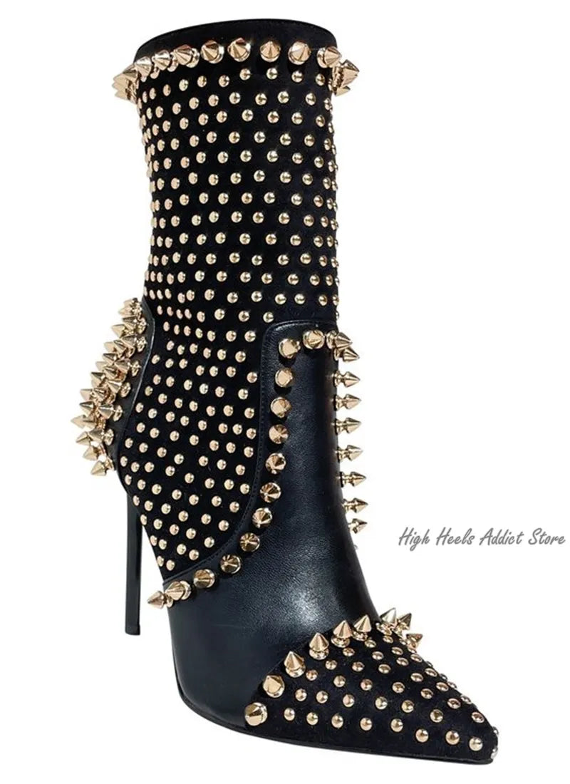 Black Studded Luxury Ankle Boots