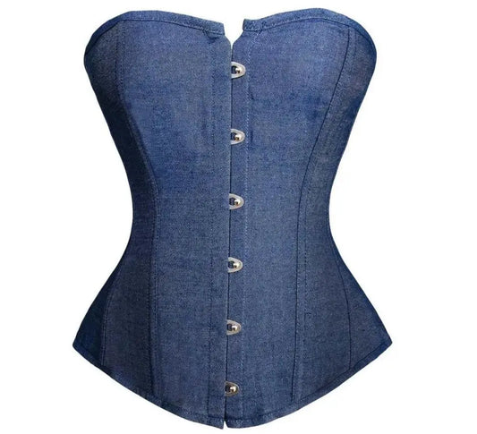 Transform Your Figure with our Blue Denim Overbust Corset