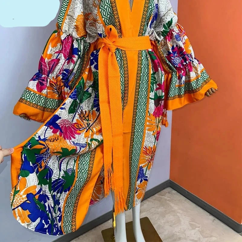 WINYI kimono summer print boho kaftans for woman Cover-up Elegant Cardigan sexy Holiday beach wear swimsuit evening maxi dress