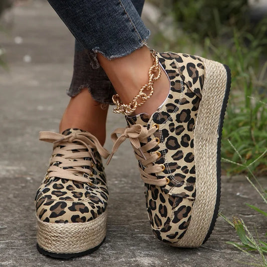 Canvas Casual Shoes - Breathable, Leopard Print Sneakers!