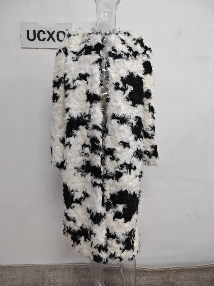Black White Lambswool Fur Coats