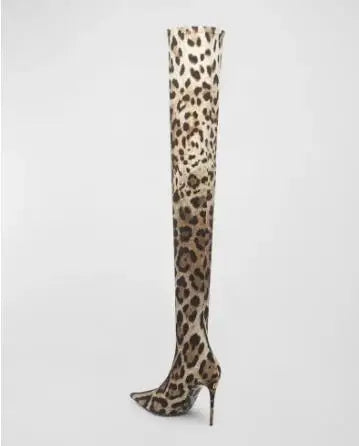 Sexy Leopard Snakeskin Pointed Toe Over The Knee Boots