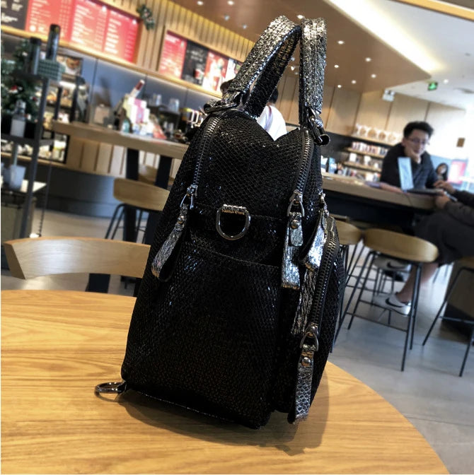 Mesh Iridescent Sparkle Shiny Paillette Convertible Backpack Handbag