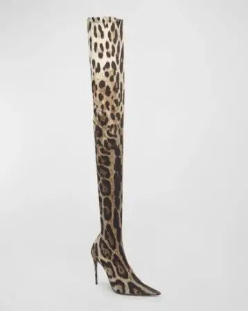 Sexy Leopard Snakeskin Pointed Toe Over The Knee Boots