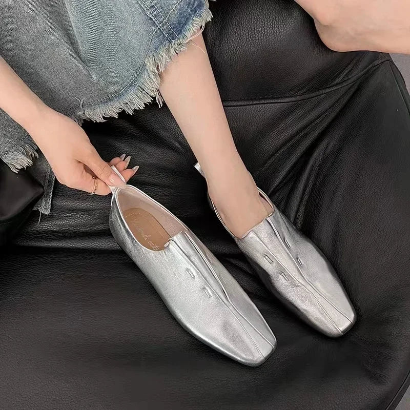 Made for Comfort Genuine Leather Sheepskin Flats Slip On Loafers Square Toe