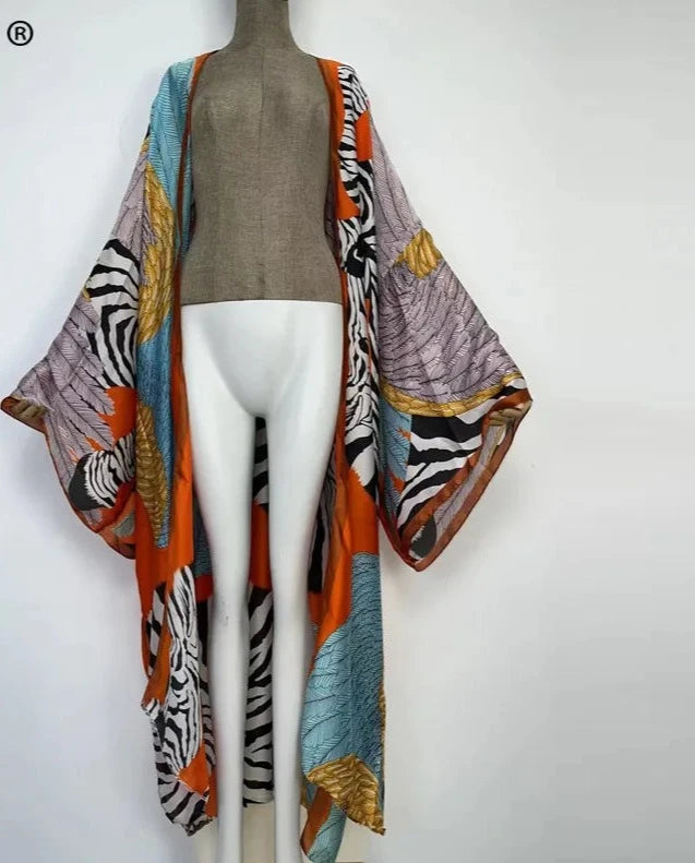 WINYI 2022 Summer Women Cardigan stitch Cocktail sexy Boho Maxi African Holiday Batwing Sleeve Silk feeling Robe kimono kaftan
