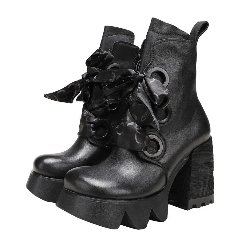 Genuine Leather Block Heel Boots