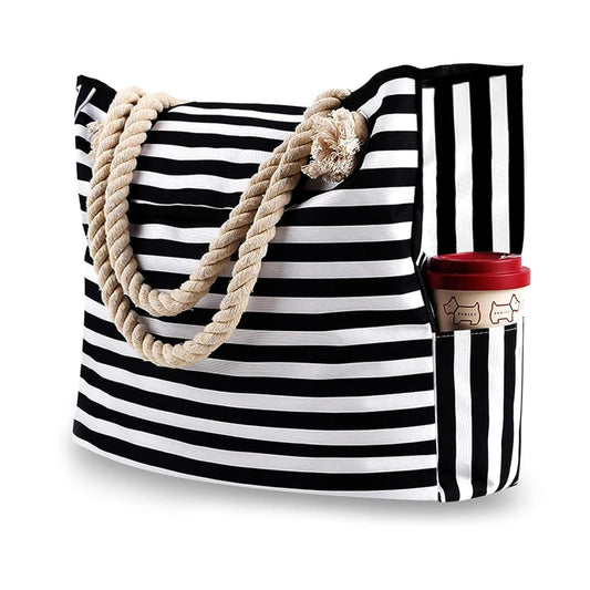 Striped Canvas Bag Large Capacity Shoulder Bag