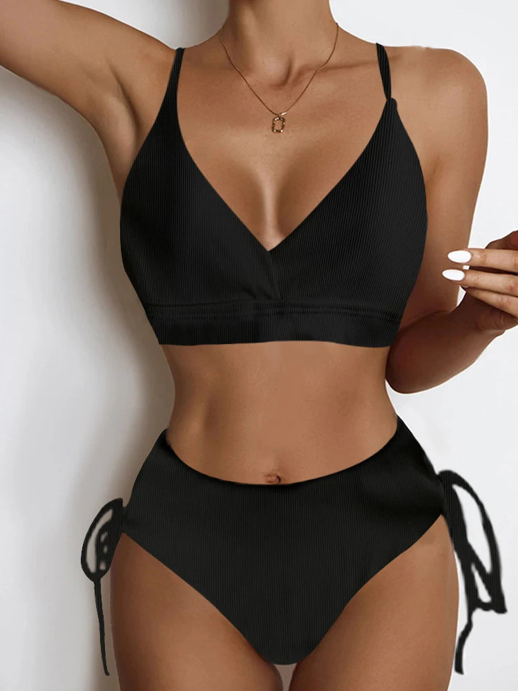Get Ready to Turn Heads in Our Black Lace Up Bikini - Perfect for the Beach or Pool!