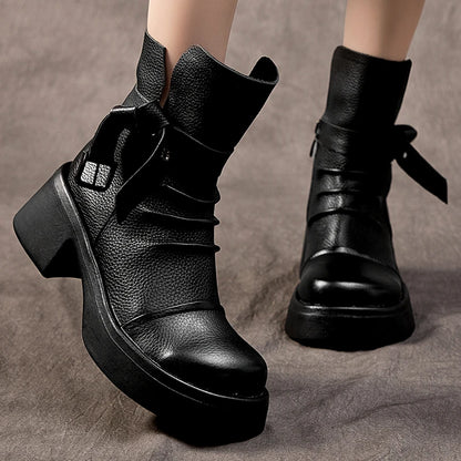 Genuine Leather Thick Heel Women Boots