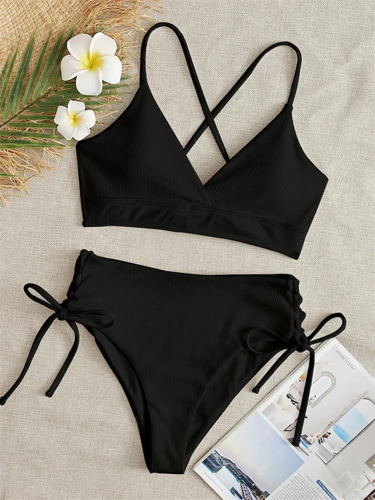 Get Ready to Turn Heads in Our Black Lace Up Bikini - Perfect for the Beach or Pool!
