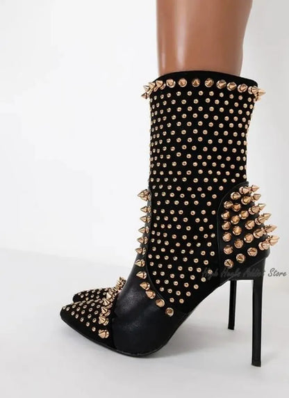 Black Studded Luxury Ankle Boots