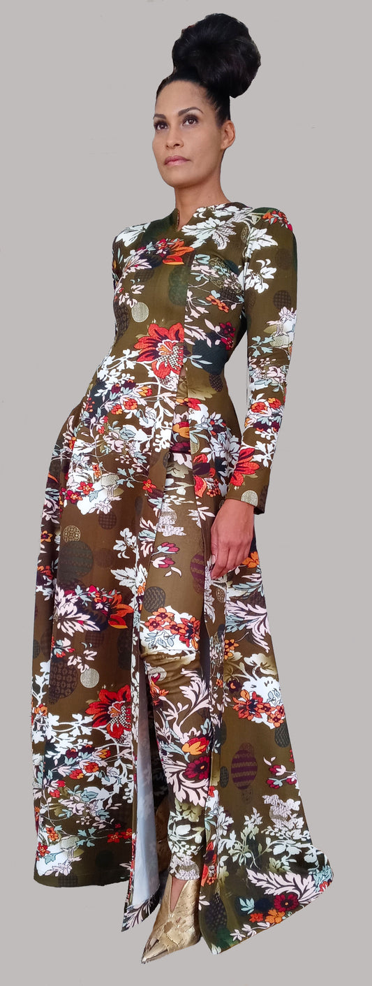 Miss Jones Printed Gown with Pant Suit