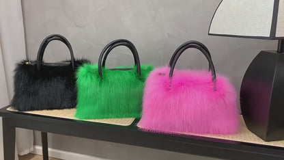 Winter Bright Color  Faux Fur Boston Handbag