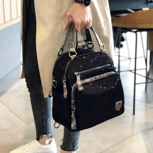 Mesh Iridescent Sparkle Shiny Paillette Convertible Backpack Handbag