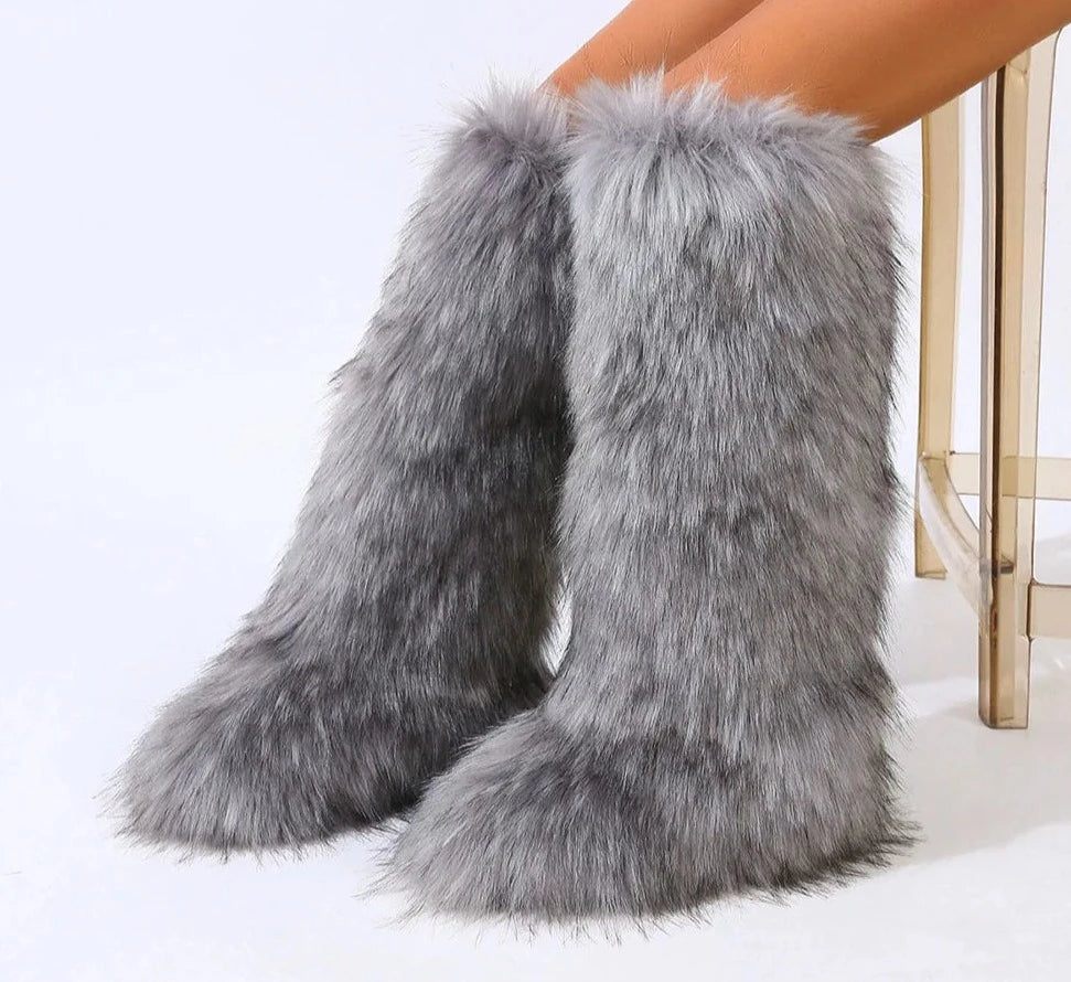 Faux Fur Long Snow Boots  Warm Plush